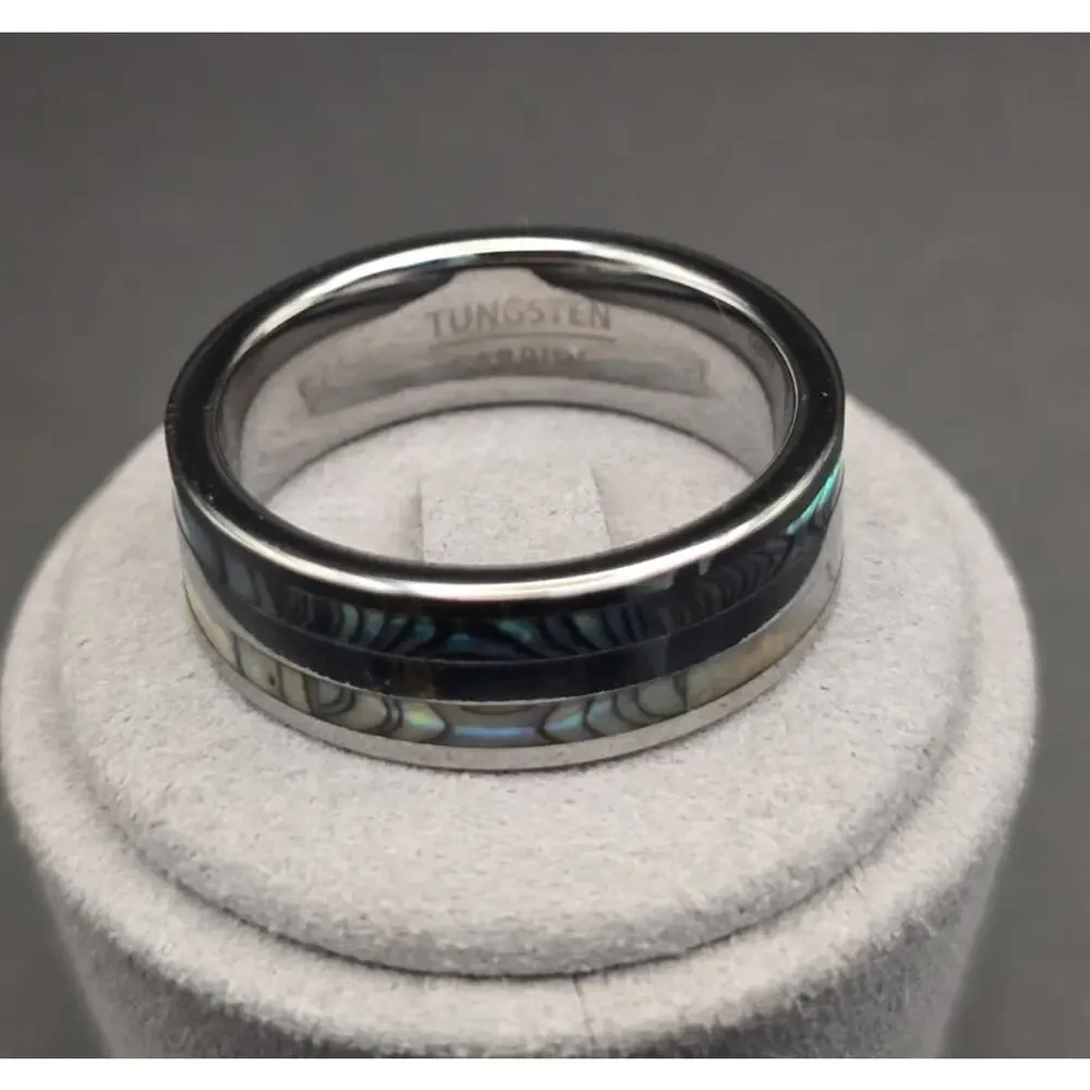 Tungsten Carbide Band 8mm Genuine Abalone Shell Inlay Ring
